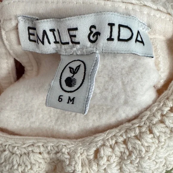 Emile et Ida Baby Cream Embroidered Cherry Collar Sweatshirt | 6M - Picture 8 of 9